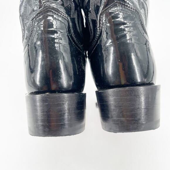 Lucchese 2000 Black Patent Leather Square Toe Gothic Western Cowgirl Boot size 7 - Picture 8 of 11